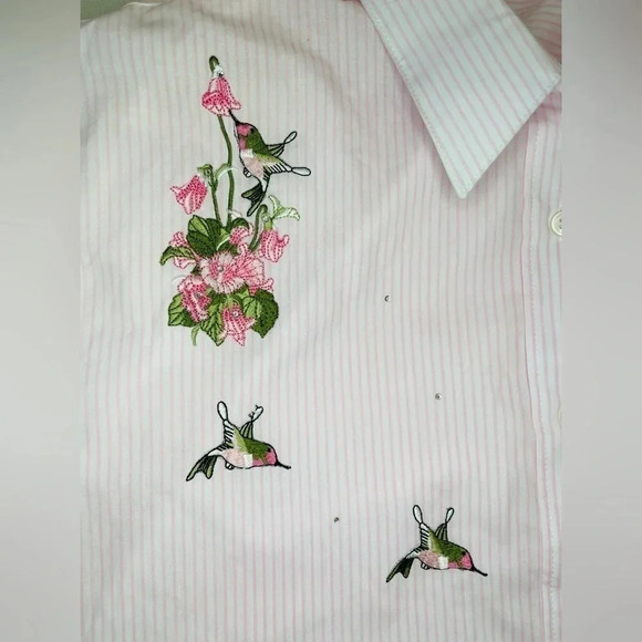 Vintage P.G.B Pink Stripe Embroidery Floral Bird Print Women Large Novelty - Picture 5 of 9
